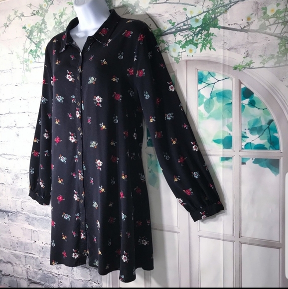 WAS  $99  EYESHADOW Floral Button Down Long Shirt Dress - Picture 6 of 12